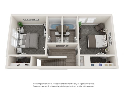 Floor plan for 2 beds, 2 baths, 1284 sqft